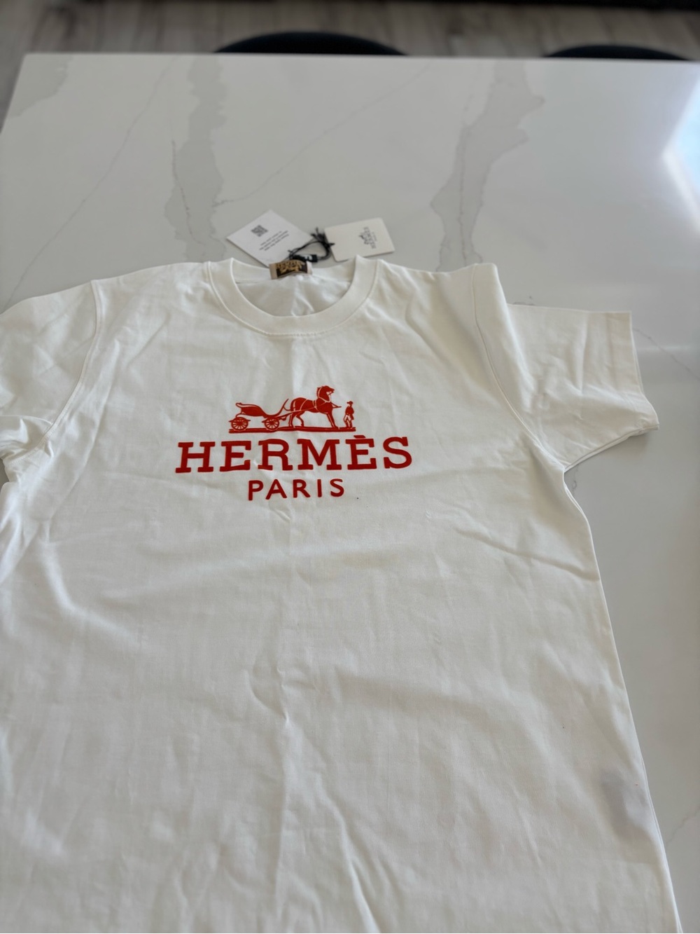 White Short-Sleeve Tee with Red Logo
